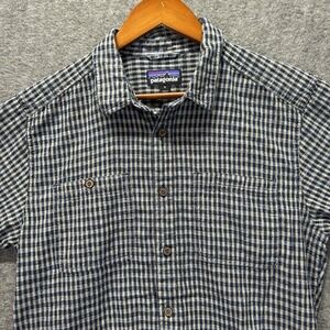 Patagonia Back Step Shirt Mens M Medium Blue Gray Short Sleeve Button Up
